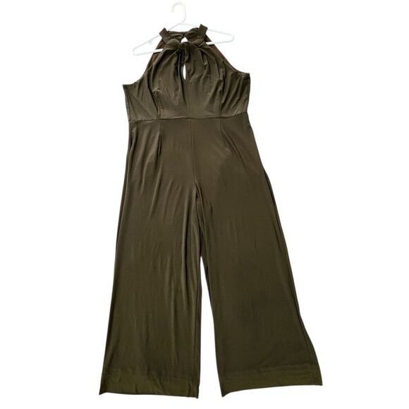 Nina Leonard Jumpsuit For Women Size Medium Wide Leg Olive Green Color With Zip - Picture 1 of 15